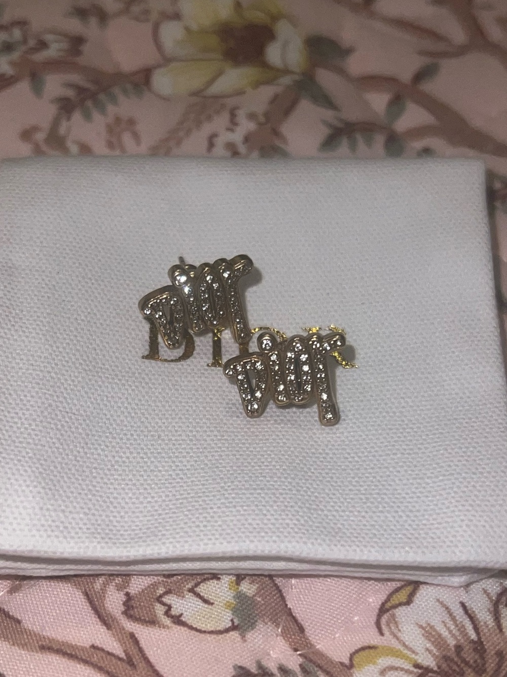 Dior Gold Crystal-Embellished 'Dior' Logo Stud Earrings